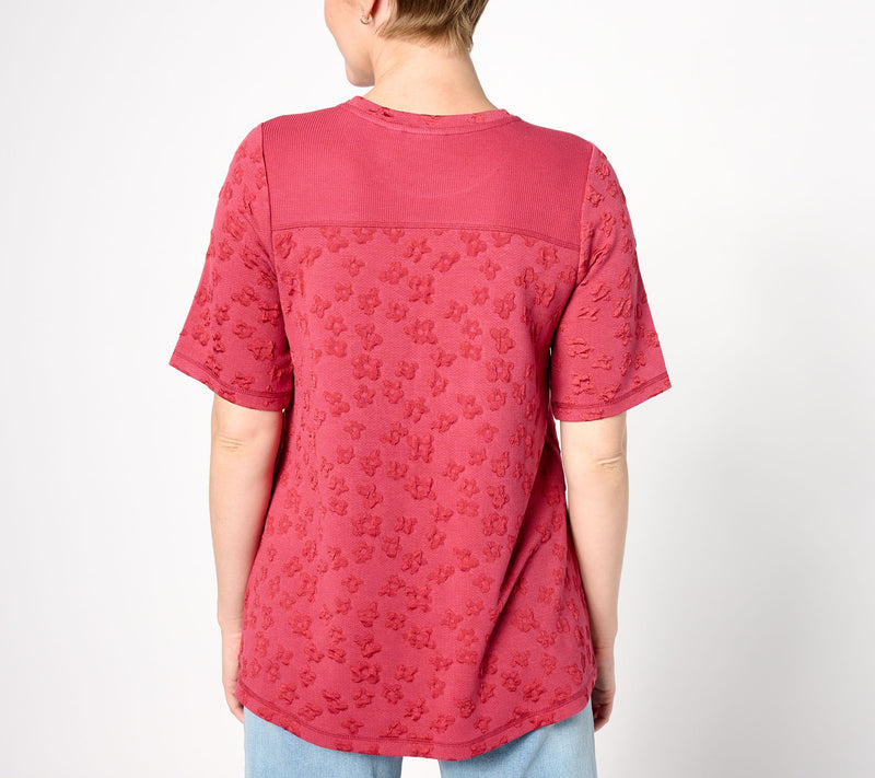 LOGO by Lori Goldstein Elbow-Sleeve Textured Jacquard Top — View 2
