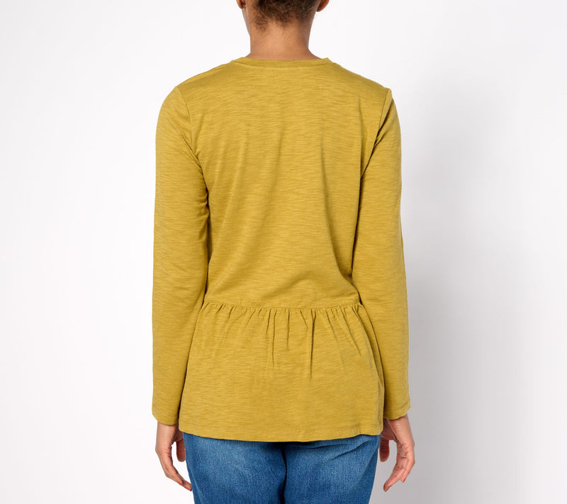 LOGO by Lori Goldstein Long Sleeve Split Neck Top with Embroidery — View 2