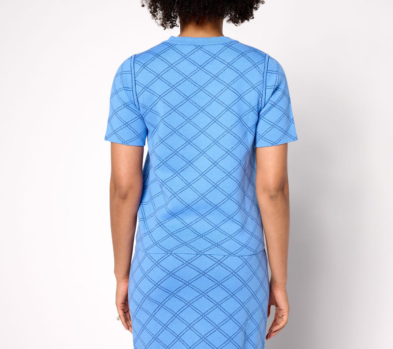 Isaac Mizrahi Live! Reversible Jacquard Short Sleeve Sweater — View 2