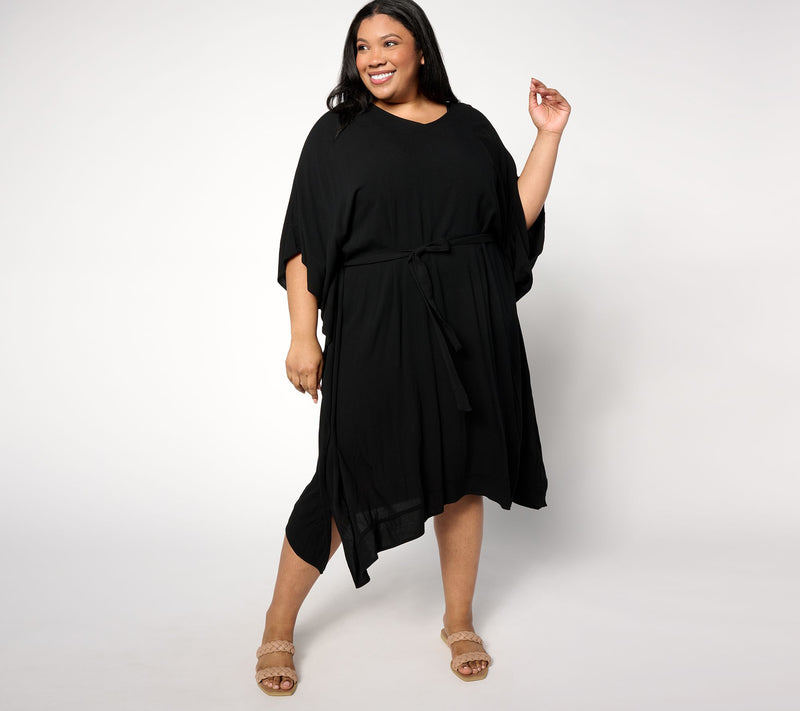 Denim & Co. Beach Woven Crepe Resort Caftan with Side Slits — View 9
