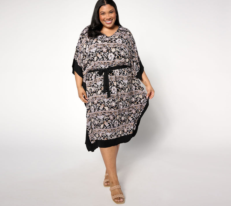 Denim & Co. Beach Woven Crepe Resort Caftan with Side Slits — View 5