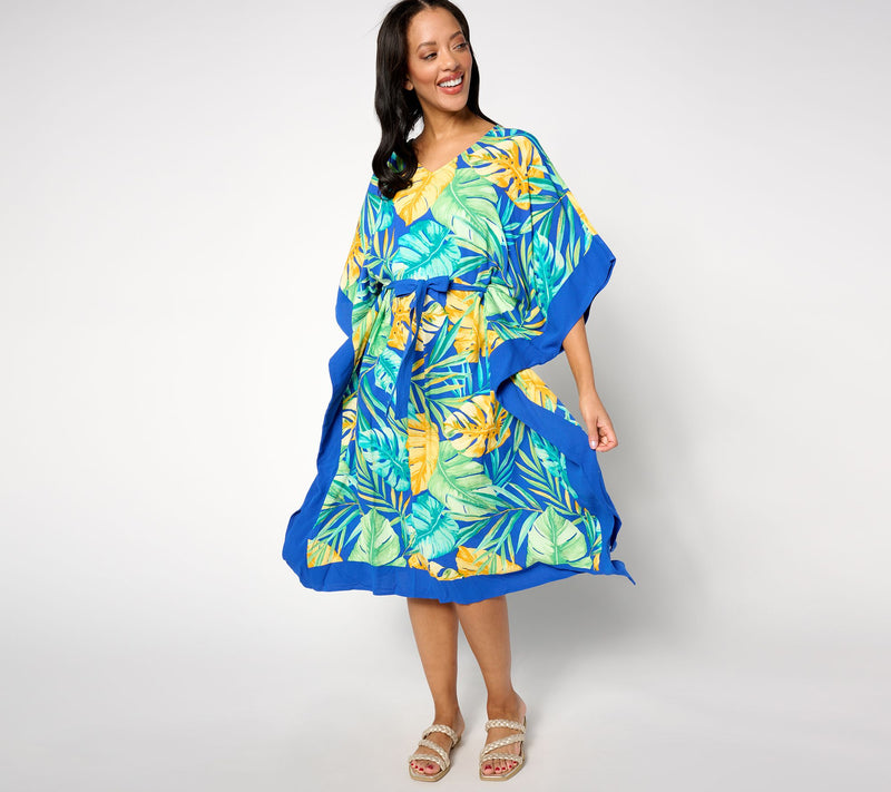 Denim & Co. Beach Woven Crepe Resort Caftan with Side Slits — View 7