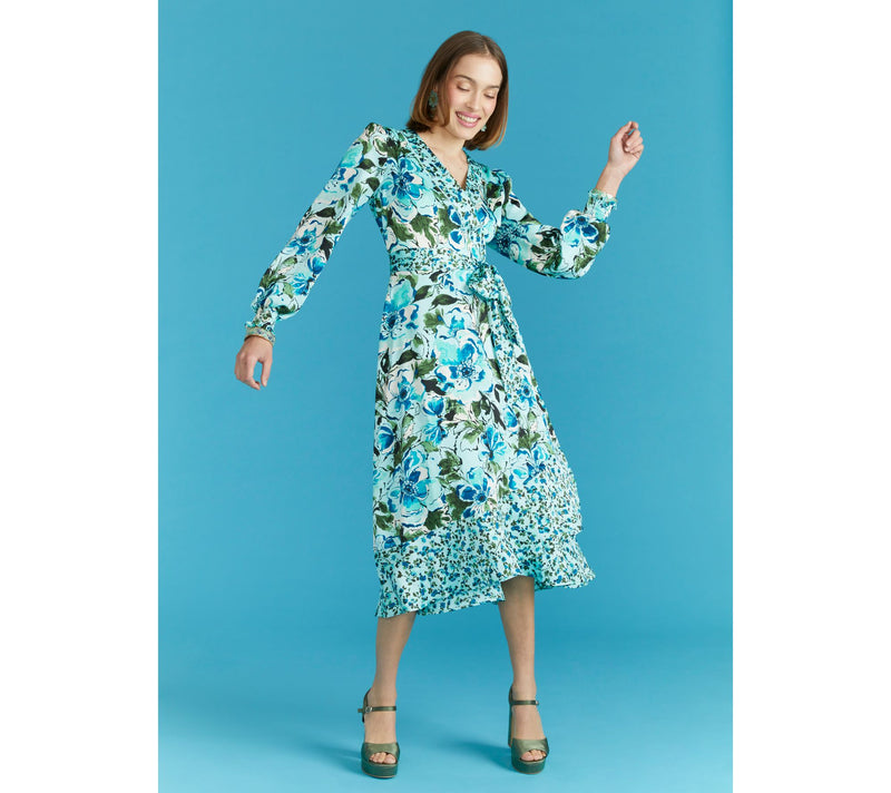 Isaac Mizrahi Live! Regular Floral Printed Faux Wrap Midi Dress — View 11