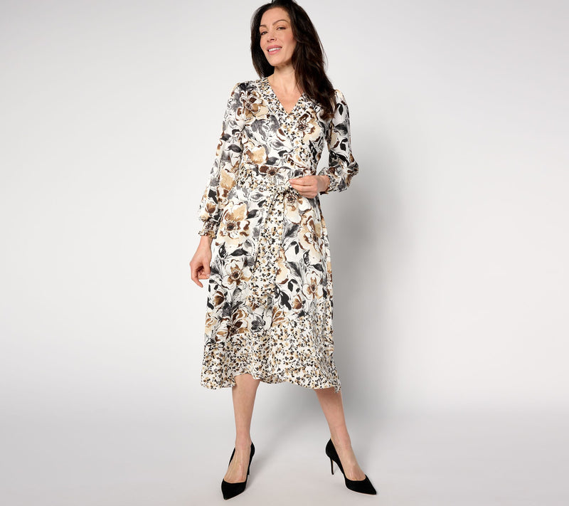 Isaac Mizrahi Live! Regular Floral Printed Faux Wrap Midi Dress — View 3