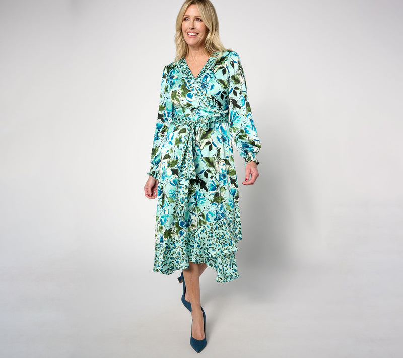 Isaac Mizrahi Live! Regular Floral Printed Faux Wrap Midi Dress — View 5