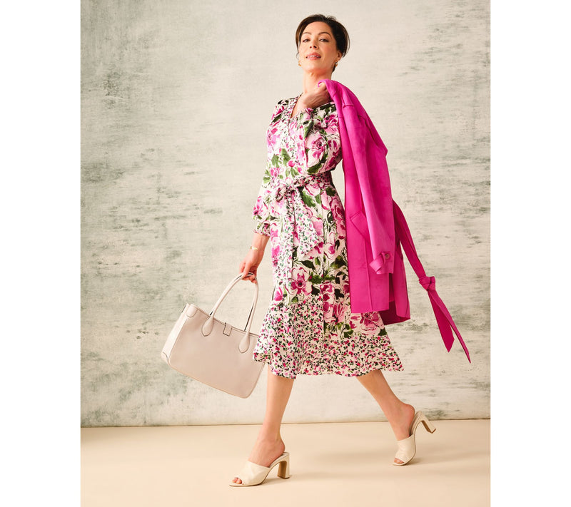 Isaac Mizrahi Live! Regular Floral Printed Faux Wrap Midi Dress — View 10