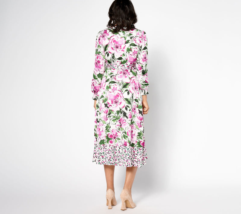 Isaac Mizrahi Live! Petite Floral Printed Faux Wrap Midi Dress — View 8