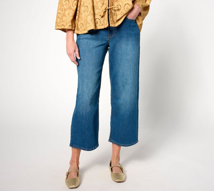 LOGO by Lori Goldstein Regular Wide-Leg Crop Jeans