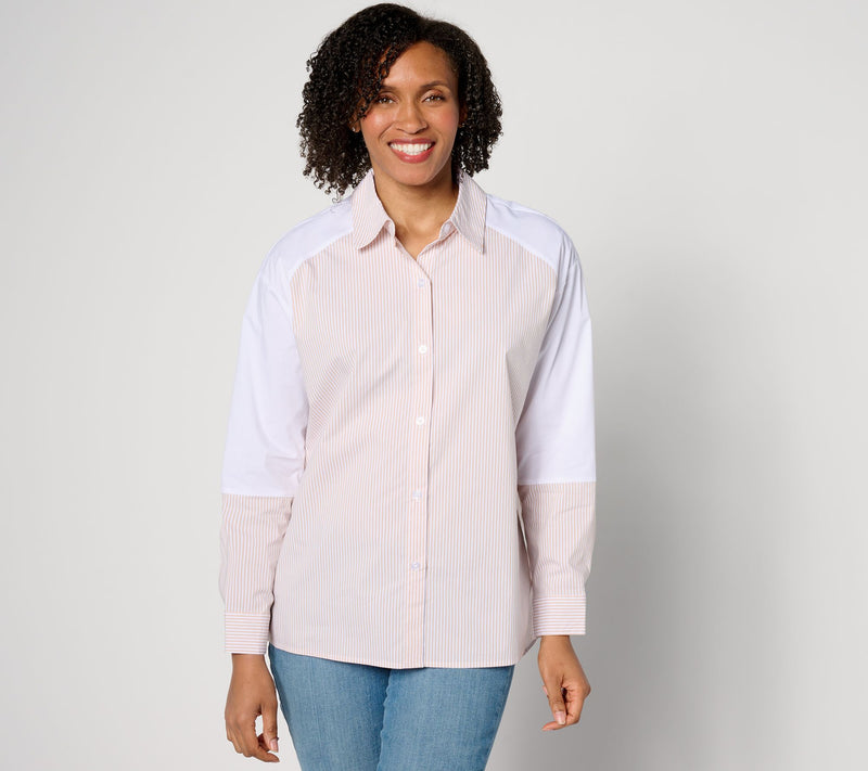Studio Park x Leah Williams Color Block Classic Button Down Shirt — Main view