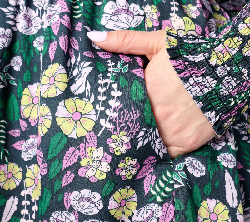 AnyBody Regular Printed Knee Length Dress with Smocked Sleeves — View 8
