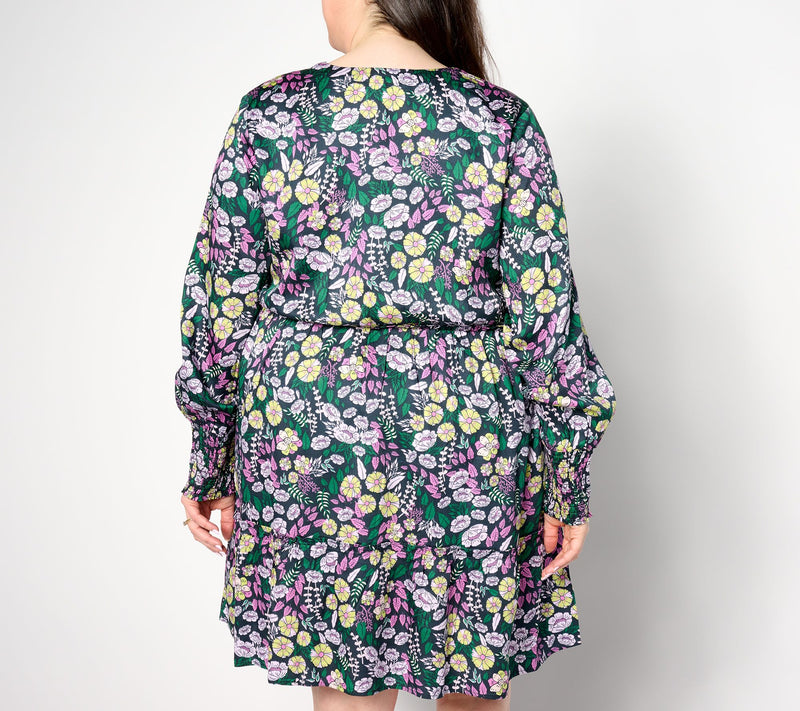 AnyBody Petite Printed Knee Length Dress with Smocked Sleeves — View 8