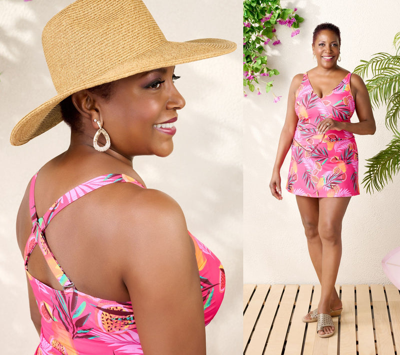 Denim & Co. Beach Regular V-Neck Ruched Waist Swim Dress — View 20