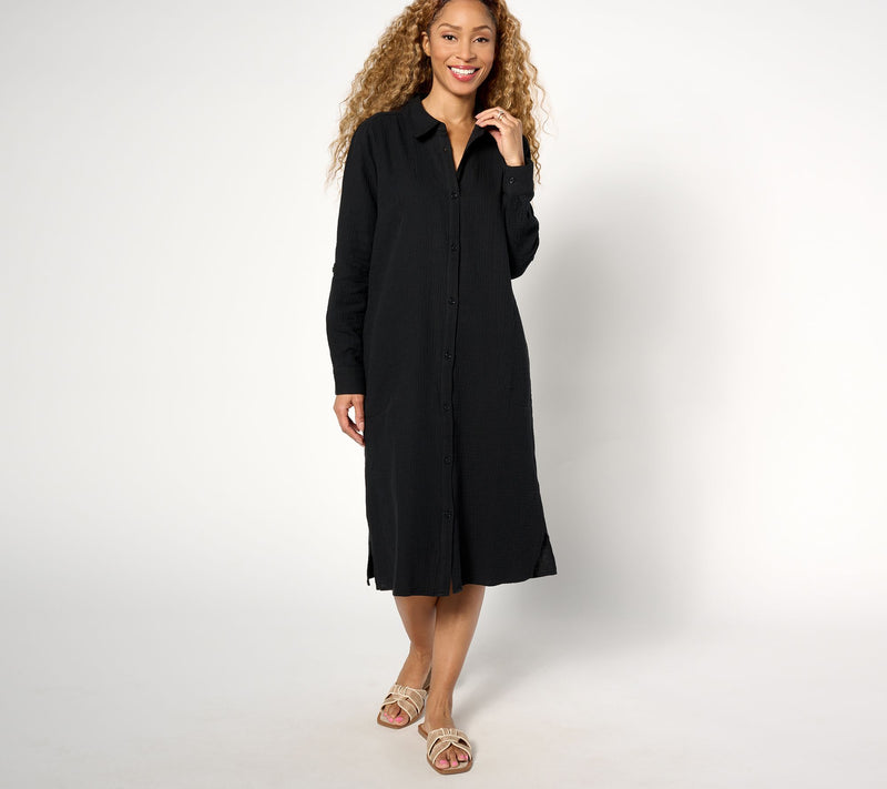 Denim & Co. Beach Regular Gauze Button Front Cover Up — View 9