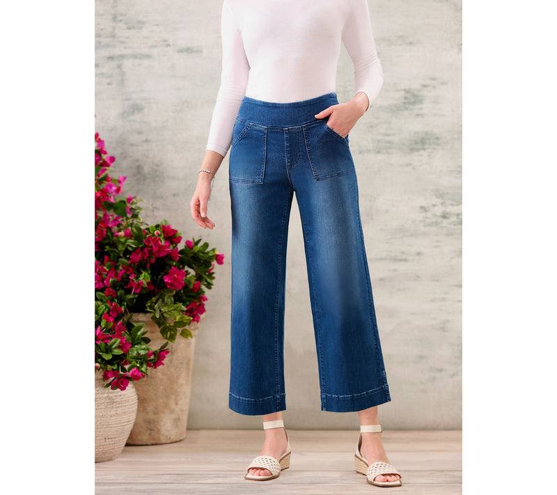 Belle by Kim Gravel Regular TripleLuxe Denim Wide Leg Cropped Pants — View 10