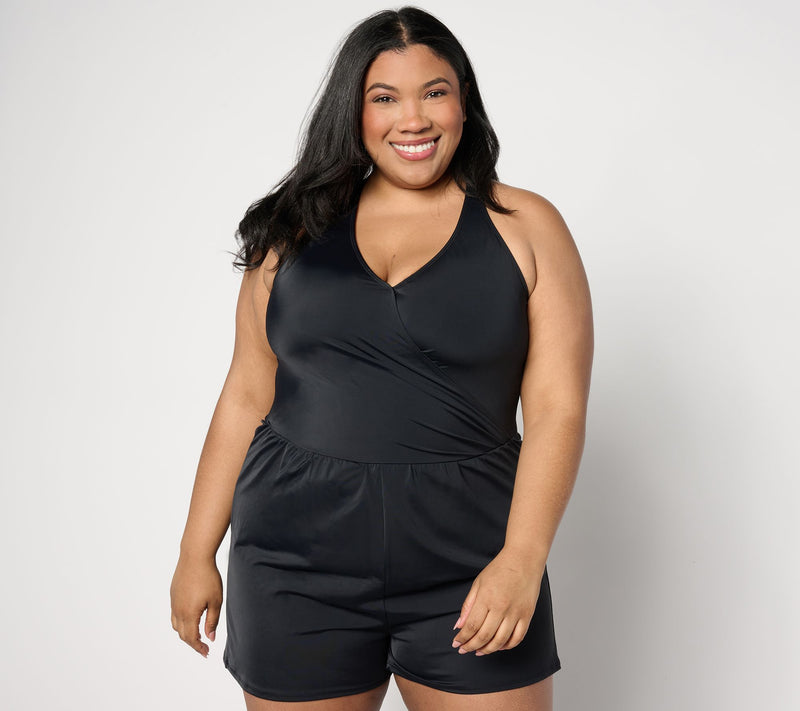 Denim & Co. Beach Faux Wrap Tank Swim Romper — View 9