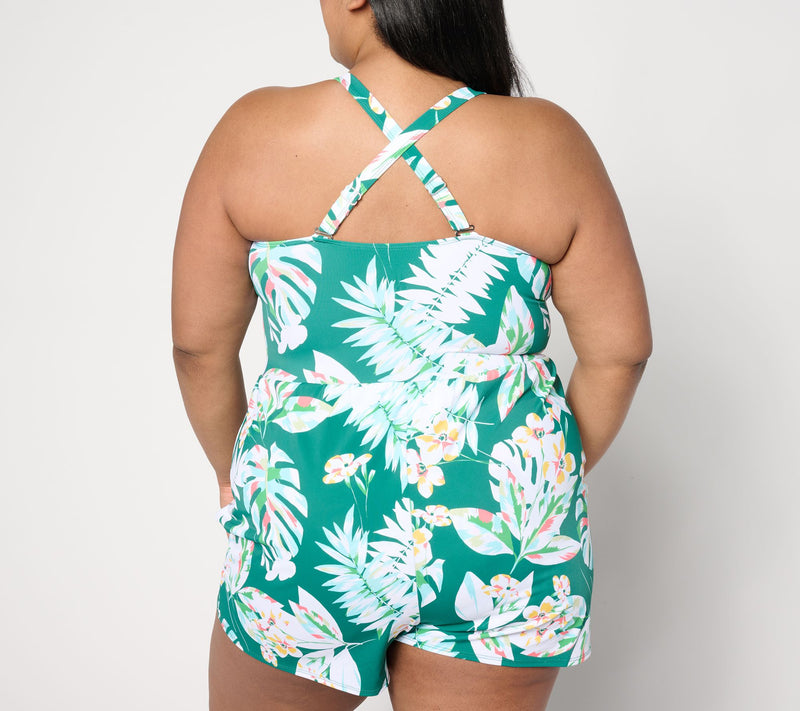 Denim & Co. Beach Faux Wrap Tank Swim Romper — View 10