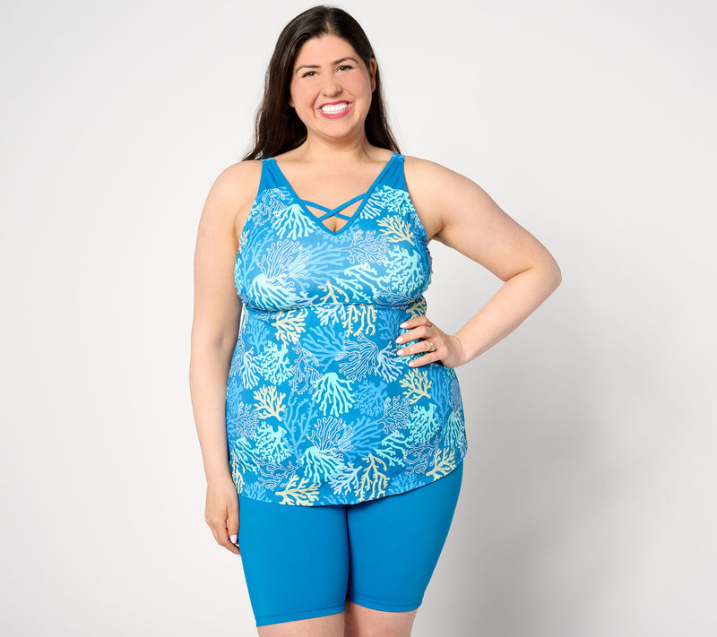 Denim & Co. Beach Criss Cross Front Tankini with Swim Short — View 11