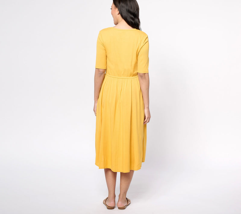 Peace Loved World Petite Knit to Woven Asymmetric V-Neck Dress — View 8