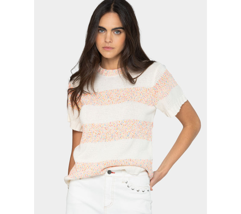 Peace Love World Short Sleeve Neon Sweater — View 7