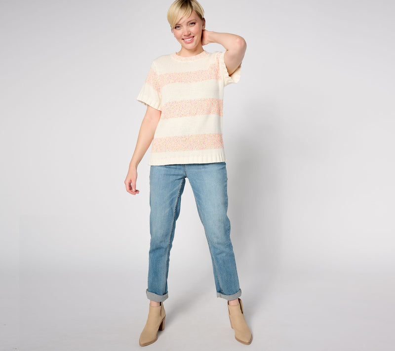 Peace Love World Short Sleeve Neon Sweater — View 4
