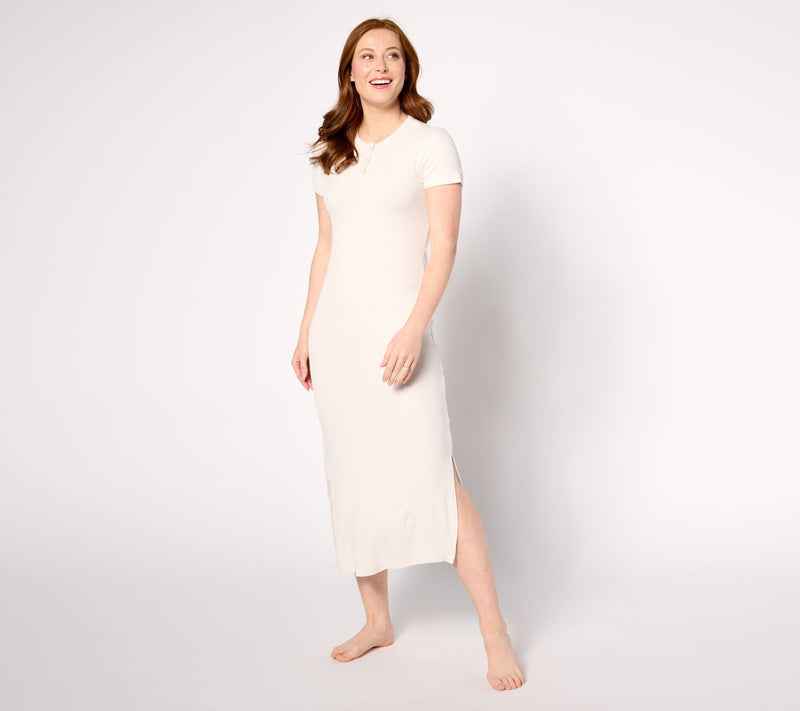 Barefoot Dreams Regular Malibu Collection Ultra Soft Rib Henley Dress — View 3