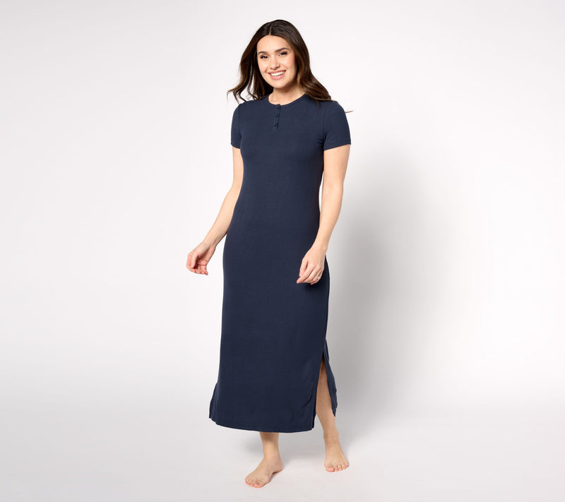 Barefoot Dreams Regular Malibu Collection Ultra Soft Rib Henley Dress — View 5