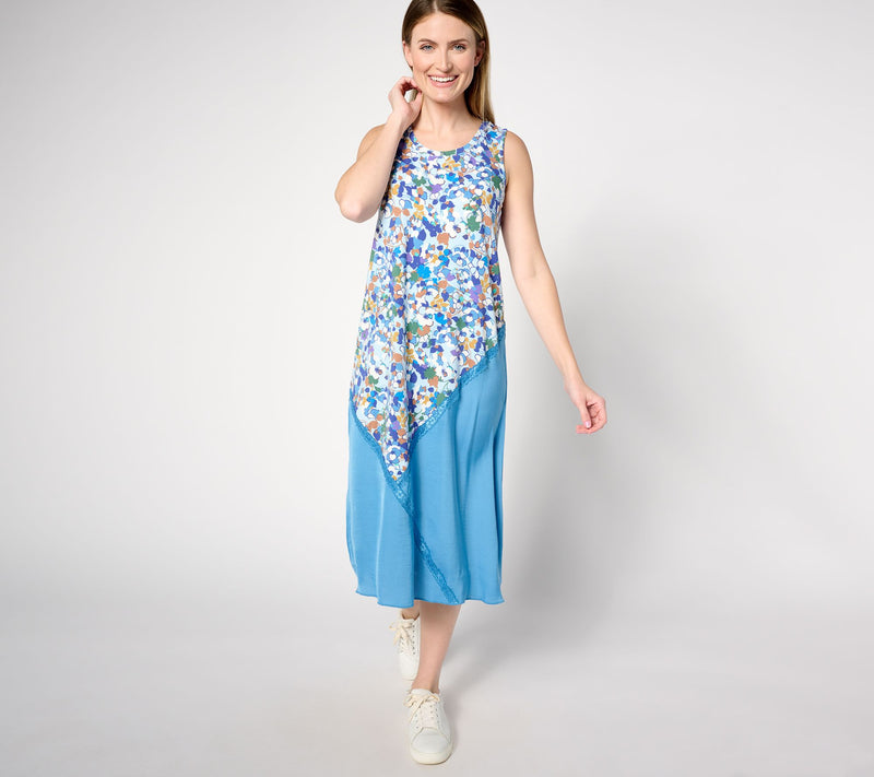 LOGO by Lori Goldstein Petite Mixed Media Printed Dress — View 9
