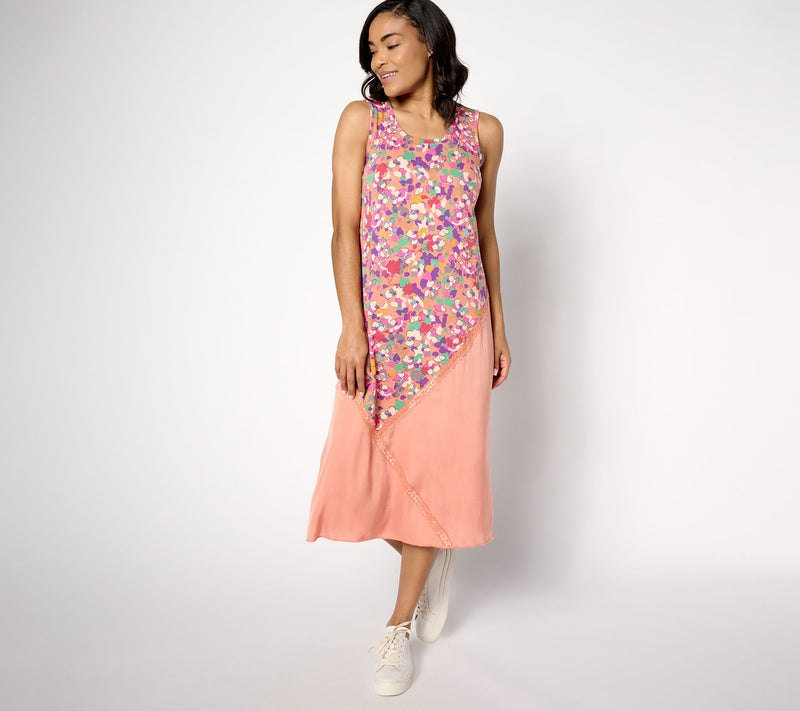 LOGO by Lori Goldstein Petite Mixed Media Printed Dress — View 4