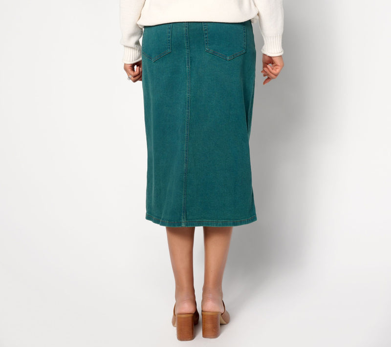 Denim & Co. Canyon Retreat Easy Stretch Overdye Skirt Midi Skirt — View 12
