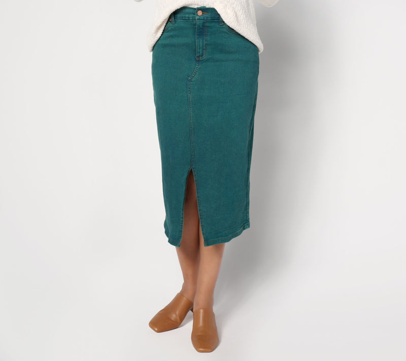 Denim & Co. Canyon Retreat Easy Stretch Overdye Skirt Midi Skirt — View 3