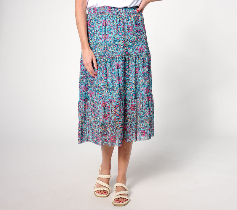 Denim & Co. Canyon Retreat Regular Mesh Tiered Midi Skirt — View 9