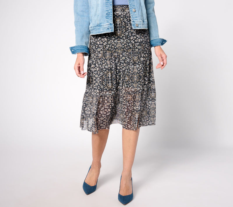 Denim & Co. Canyon Retreat Regular Mesh Tiered Midi Skirt — View 2