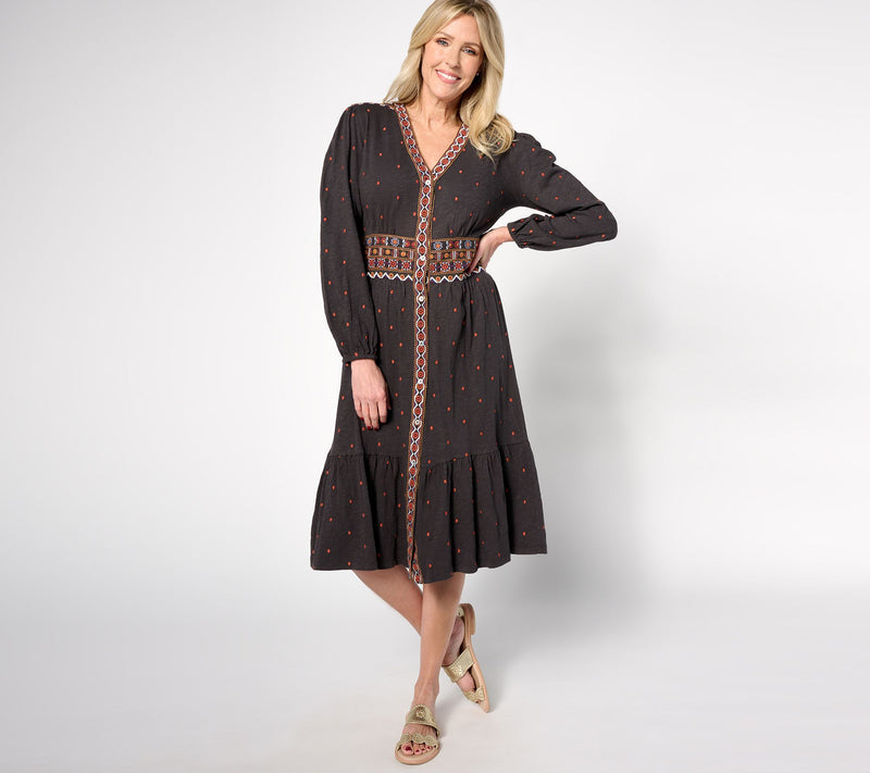 Denim & Co. Canyon Retreat Regular Button Front Midi Dress — View 5