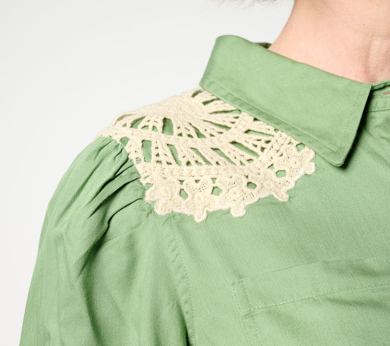 Denim & Co. Canyon Retreat Crochet Applique Button Front Top — View 5