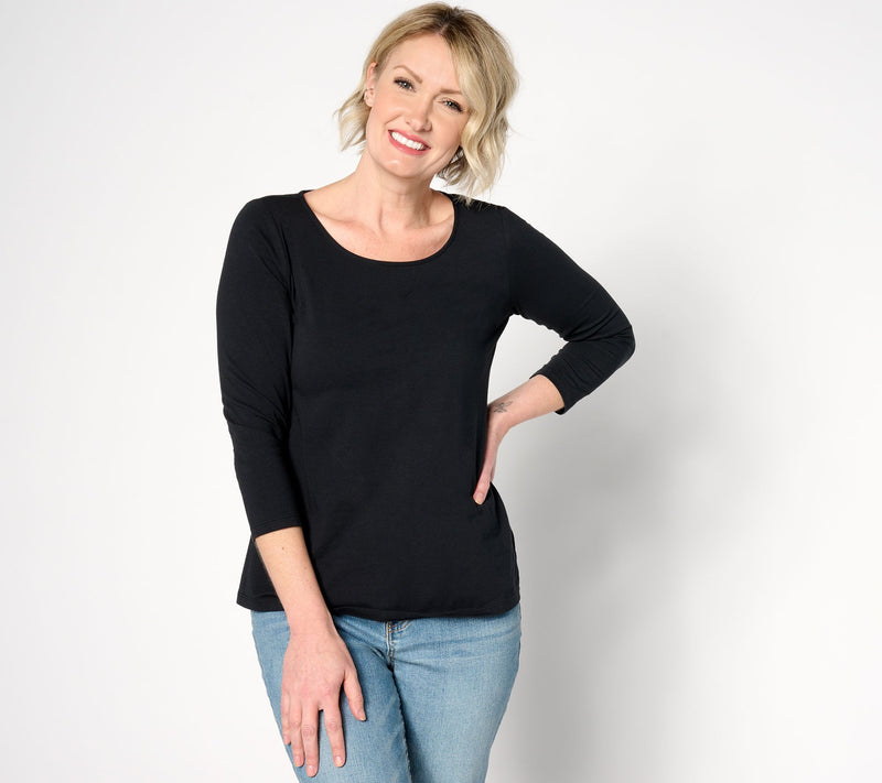 Women with Control Washed Cotton Ballet Neck 3/4-Sleeve Top — View 13