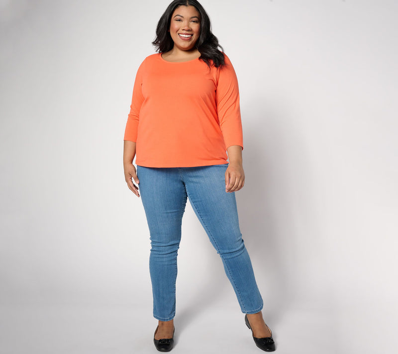 Women with Control Washed Cotton Ballet Neck 3/4-Sleeve Top — View 15