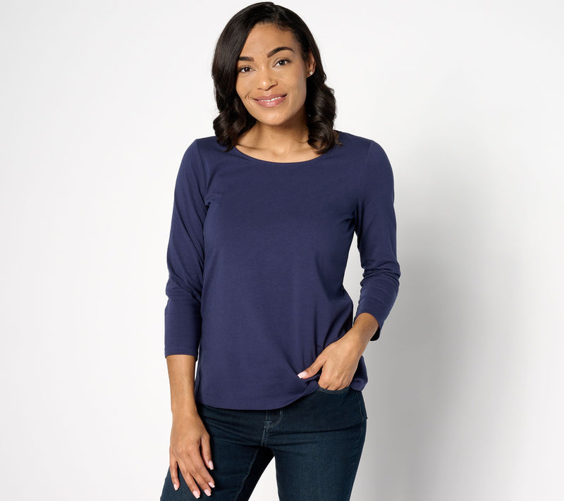 Women with Control Washed Cotton Ballet Neck 3/4-Sleeve Top — View 11