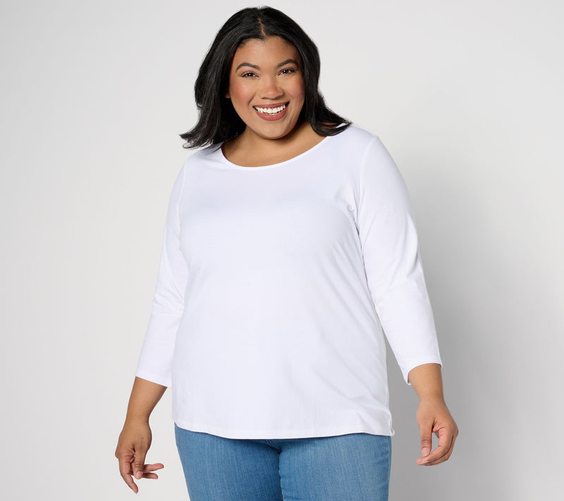 Women with Control Washed Cotton Ballet Neck 3/4-Sleeve Top — View 5