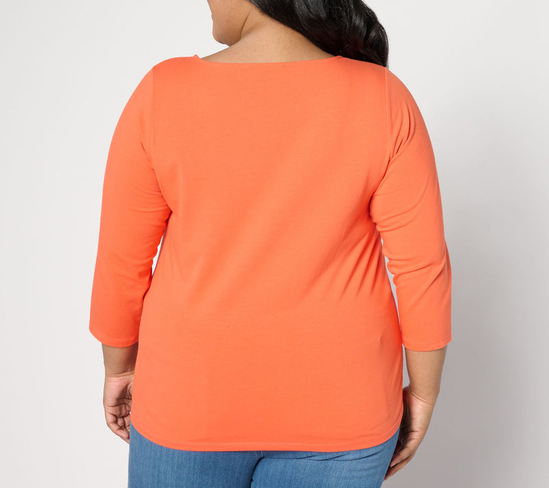 Women with Control Washed Cotton Ballet Neck 3/4-Sleeve Top — View 14