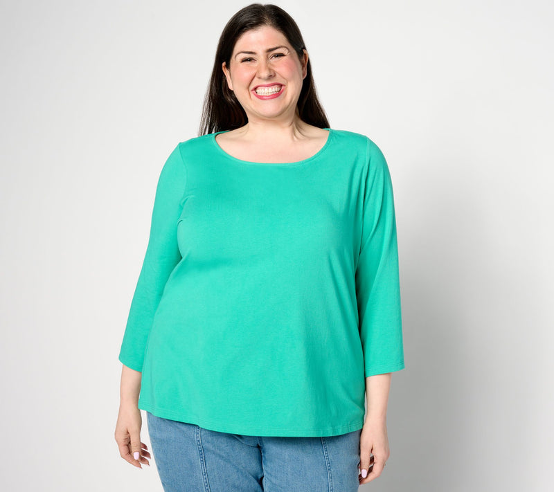 Women with Control Washed Cotton Ballet Neck 3/4-Sleeve Top — View 9