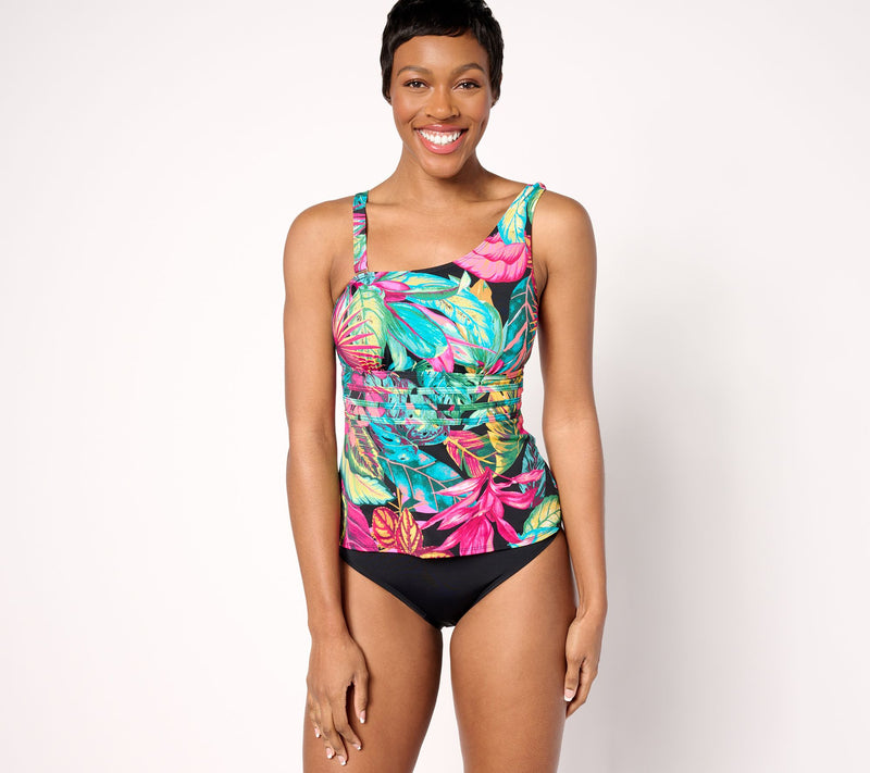 Susan Graver Soleil One Shoulder Swimsuit with Self Trim — View 14