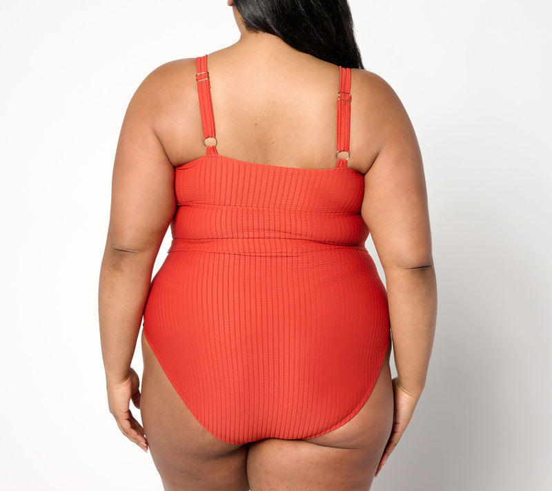 Susan Graver Soleil Ruched Front Swimsuit with Belt — View 8