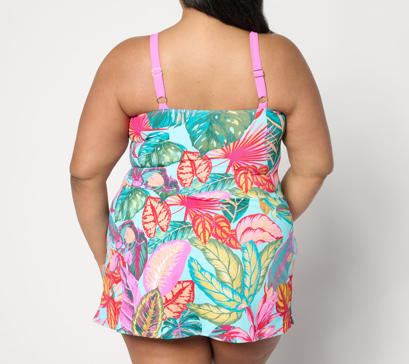 Susan Graver Soleil V-Neck Color Blocked Swim Dress — View 2