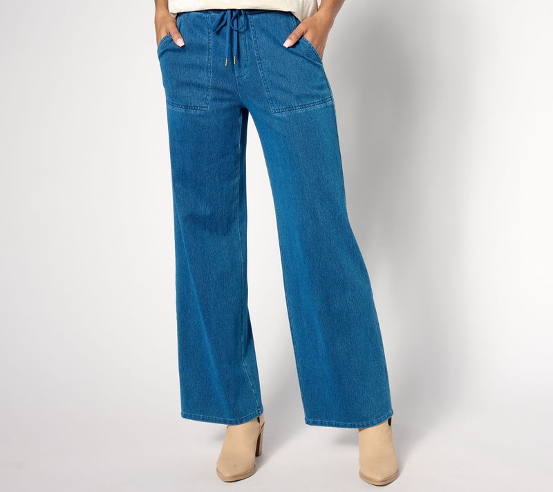 Denim & Co. Regular Comfy Knit Air Wide-Leg Pants with Drawstring — View 10