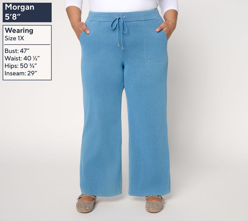 Denim & Co. Petite Comfy Knit Air Wide-Leg Pants with Drawstring — View 12