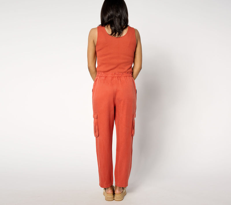 AnyBody Regular Mixed Media Cargo Jumpsuit — View 8