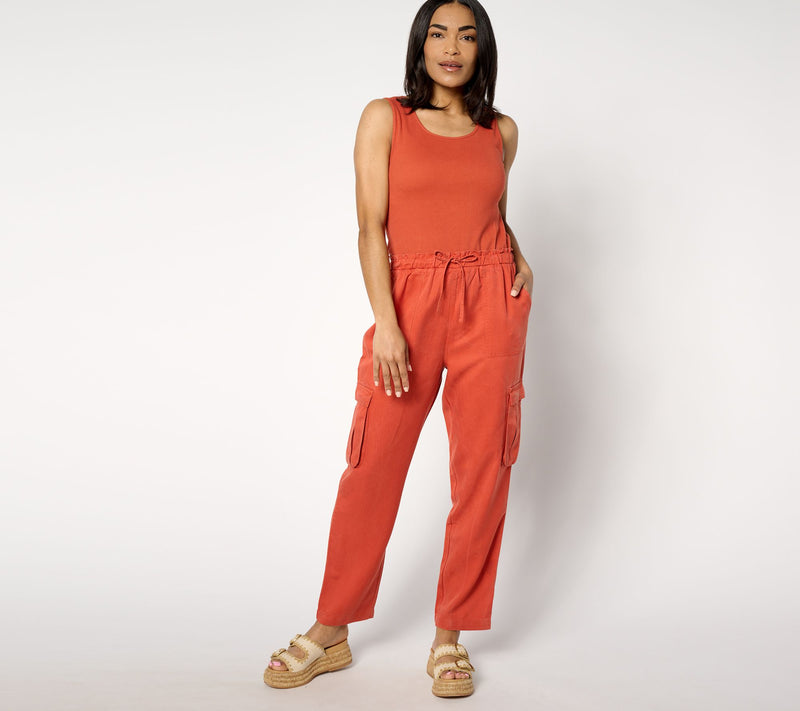 AnyBody Regular Mixed Media Cargo Jumpsuit — View 3