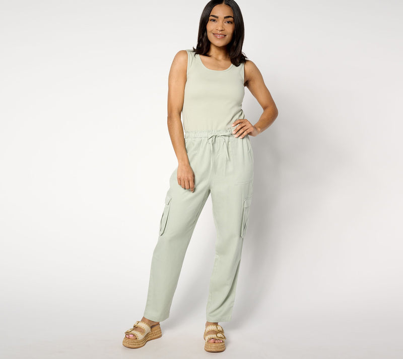 AnyBody Regular Mixed Media Cargo Jumpsuit — View 5