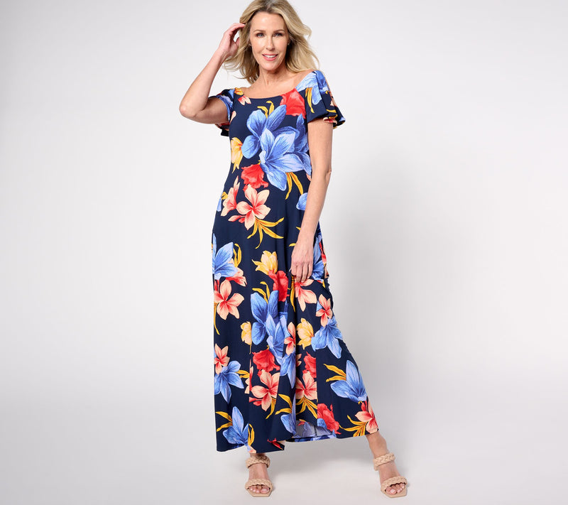 Women with Control Petite Como Jersey Flutter Sleeve Maxi Dress — Main view