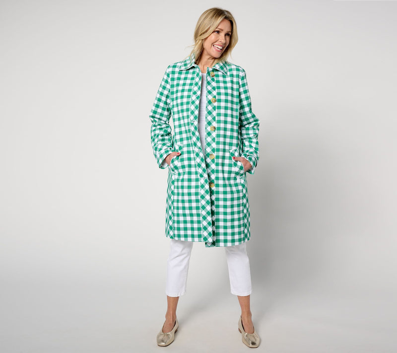 Isaac Mizrahi Live! Petite Gingham Button Front Car Coat — View 5
